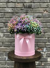 Цветочная композиция из Гипсофила и Розы в шляпной коробке в Краснобродском