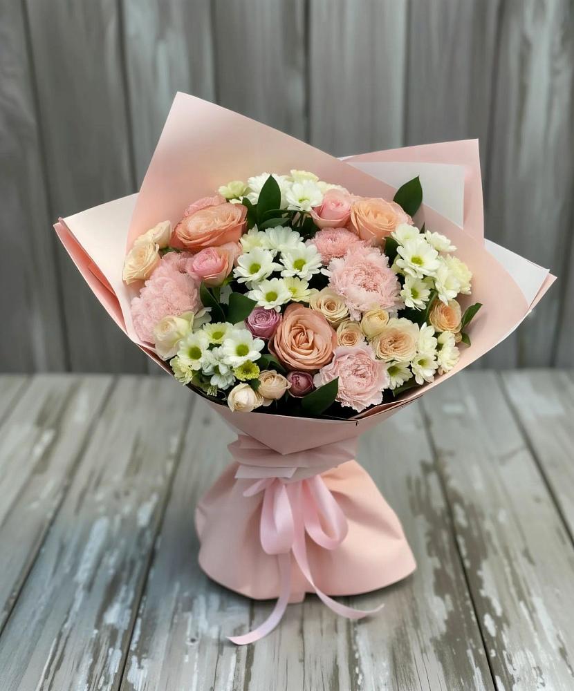 Букет цветов из: Гвоздики, Розы и Хризантемы в Краснобродском