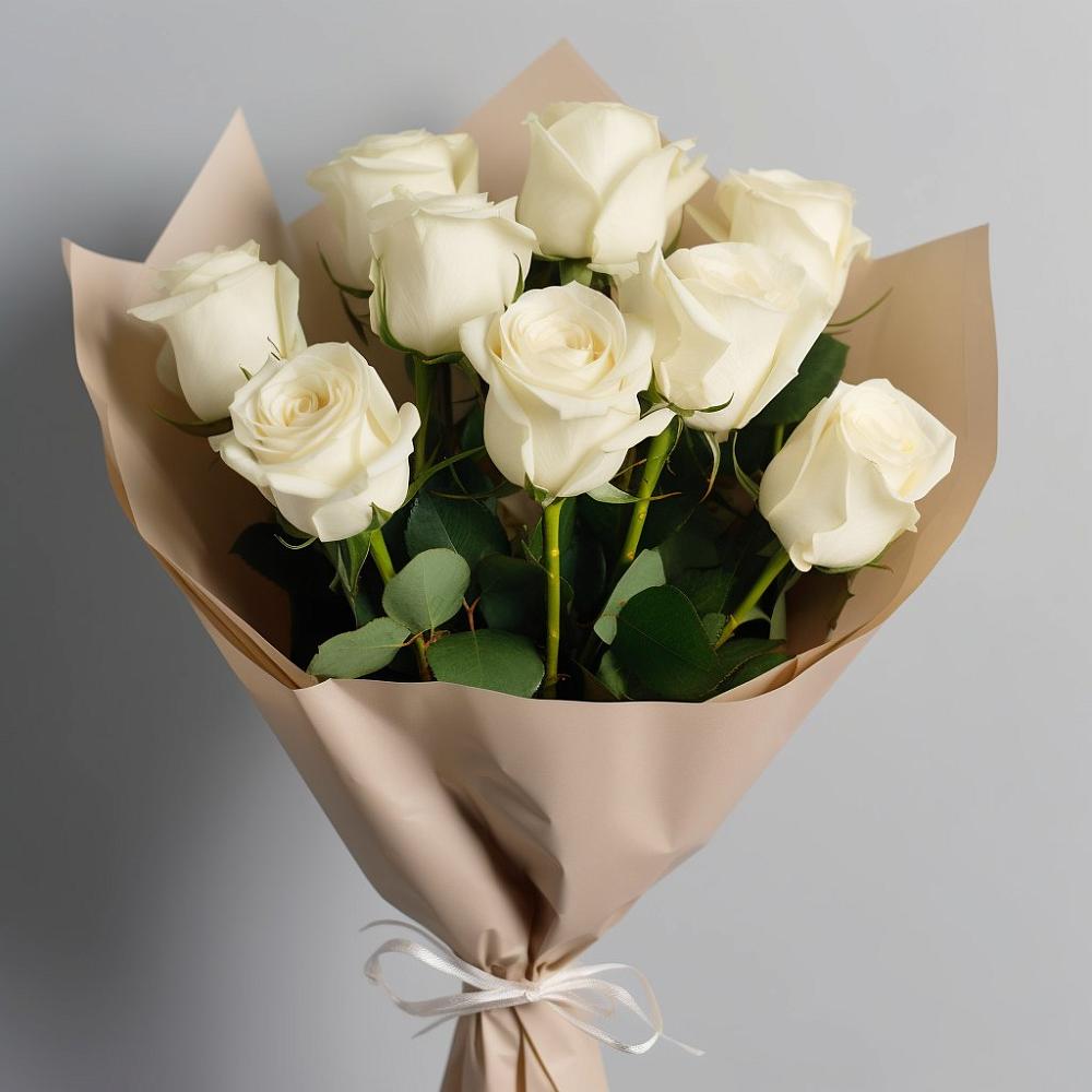 Букет 9 Белых роз Эдлесс Лав в Краснобродском