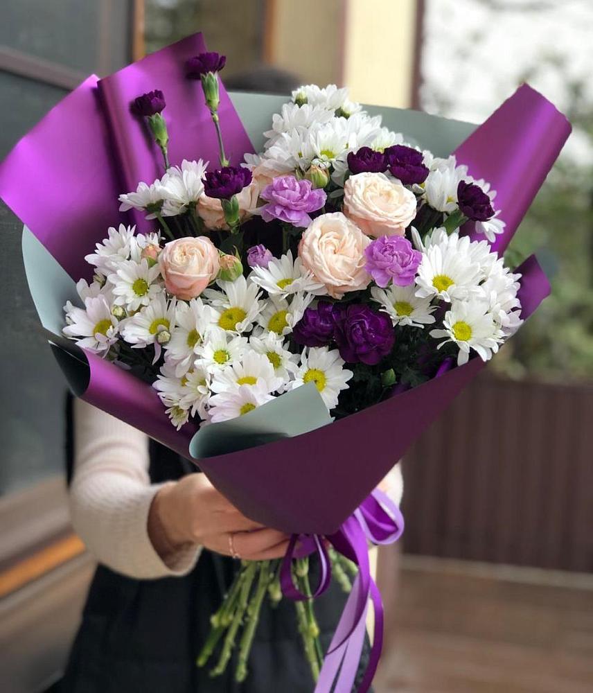 Букет цветов из: Хризантемы, Гвоздики и Розы в Краснобродском