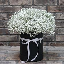 Цветочная композиция из Гипсофила в шляпной коробке в Краснобродском