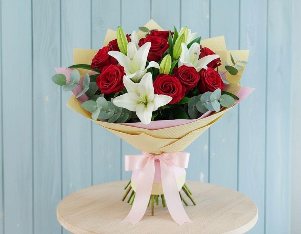 Букет цветов из: Лилии и Розы в Краснобродском
